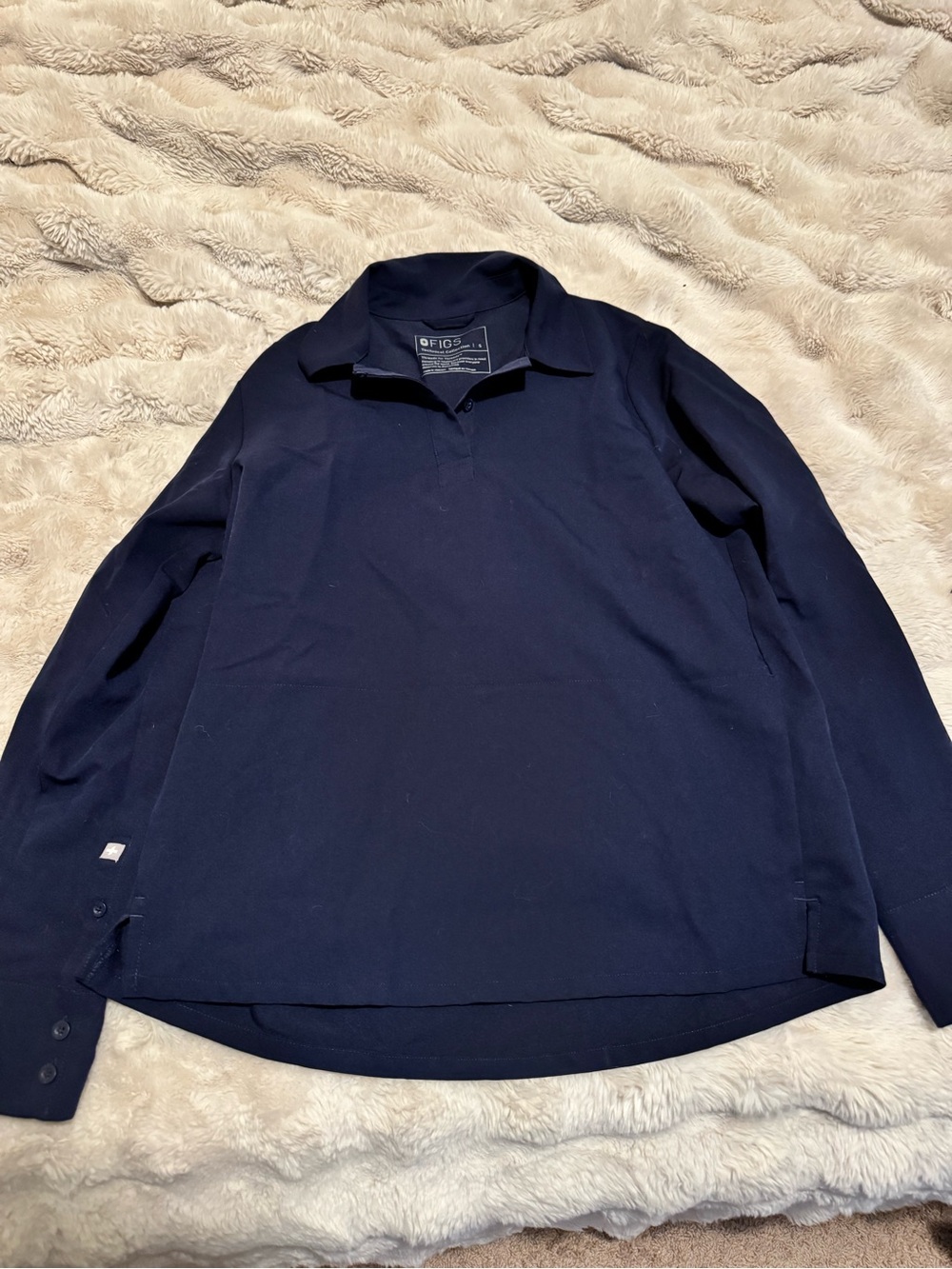 Figs Women's Long-Sleeve Polo in Navy